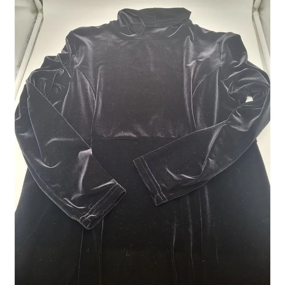 Vintage High Neck Women's Black Velvet Maxi Dress Witchy Goth y2k No Size - Picture 8 of 8